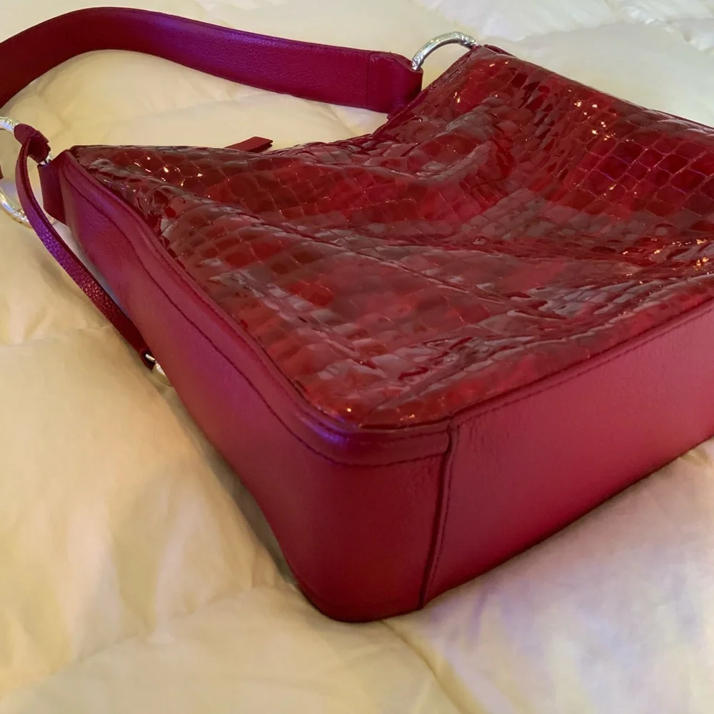 Brighton Red Crocodile-Embossed Patent Leather Large Hobo Shoulder Women's Bag